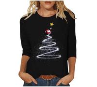 My Orders Christmas Tops for Women UK 3/4 Sleeve Crewneck Tunic Shirts 2024 Fall Fashion Xmas Tree Print T Shirts Casual Lightweight Going Out Blouse Dressy Comfy Novelty Clothes