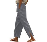 My Orders Cotton Linen Trousers Womens Deals of The Day Cropped Pants for Women UK Sale Clearance Summer Elastic Waist Straight Wide Leg Boho Beach Trousers with Pockets, UK Size 8-16