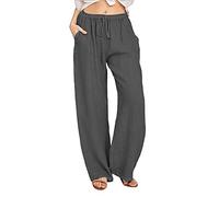 My Orders Cotton Linen Trousers Womens UK Clearance Summer Loose Palazzo Lounge Pants with Pockets Elastic Waist Wide Leg Boho Trouser Ladies Casual Loose Tracksuit Running Joggers Bottoms
