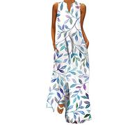 My Orders Deal of The Day Ladies Oversized Boho Printed Long Dresses with Pocket Fashion Chiffon Summer V Neck Sleeveless Maxi Dress Casual Vintage Plus Size Beach Clothes Summer Dressy