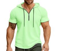 My Orders Deal of The Day Summer Clothes for Men Men's Summer Hooded Sports American Zipper Solid Color Shirt Smart Casual T Shirts for Men UK Man Fashion Clothes Mens Tshirts Large Green