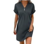 my orders deal of the day Summer Dresses for Women Uk Fashion Solid Color Button Mini Dress Casual V Neck Short Dress Loose Fit Short Sleeve Sport casual dresses for women uk summer clothes for women