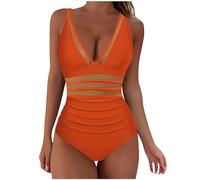 My Orders,Deals of The Day Sale Prime,Womens One Piece Swimsuit Tummy Control with Ruched Monokinis Tribal Swimsuits Sports Swimming Costume Padded Exercise Swimwear Orange