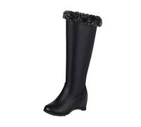 My Orders Deals of The Day Waterproof Ankle Boots Women Ladies Fashion Solid Color Leather Plush Side Zipper Inside High Wedge Heel Long Cotton Boots Returns Pallets Sale UK (Black, 7)