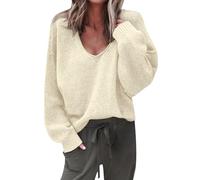 My Orders Deals of The Day Winter Sweatshirt for Women Women's Solid Color Autumn And Winter V Neck Oversized Knitted Casual Fashion Pullover Todays (Beige, M)