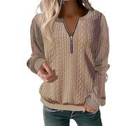 My Orders Deals of The Day Winter Sweatshirt Women Autumn And Winter Fashion Women's Long Sleeve With Half Zipper Solid Color Ladies Hoodless Lightning Deals of The Day Today Sale (Khaki, XL)