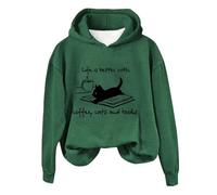 My Orders Deals of The Day Women Hoodies Coffee Cat And Book Print Sweatshirts Hooded Solid Solor Loose Fit Blouse Tops 2024 Fall Warm Thick Long Christmas Boxing Day Sales