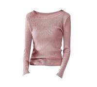 My Orders Deals of The Day Women's Sweatshirts Slim Fit Long Sleeve Ribbed Knitted Tunic Tops Stretchy Skinny Round Neck Pullover Blouses Solid Clearance Pink