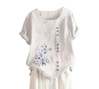 My Orders Delivery Personalized T Shirts Women's Cotton and Linen Loose Fit Casual Floral Print Short Sleeve Button up Top My Order History White