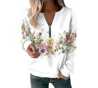 My Orders Delivery Tunic Sweatshirt for Women UK Women's Sweatshirt Pullover Vintage Sports Basic Quarter Zip Denim Blue White Yellow Black of Friday Deals 2024 (White, S)