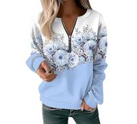 My Orders Delivery Tunic Sweatshirt for Women UK Women's Sweatshirt Pullover Vintage Sports Basic Quarter Zip Denim Blue White Yellow Todays offers Special Deals (Blue, XXL)