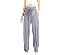 My Orders Elastic High Wasited Palazzo Pants for Women UK Deals of The Day Summer Ice Silk Striaght Leg Long Lounge Pants Casual Loose Lightweight Trousers Soft Comfty Jogger with Pockets Gray
