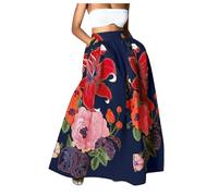 My Orders Items Womens Skirts Summer Women Floral Print Skirt High Waist Party Beach Pocket Long Maxi Skirt Elastic Waist Skirts for Women Evening UK Kilts Fancy Dress Dark Blue