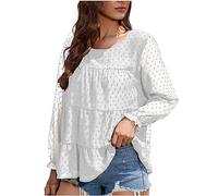 My Orders Ladies Tops UK Clearance Lantern Long Sleeve Round Neck Shirts Solid Color Swiss Dot Chiffon Blouse Elegant Dressy Tunic Shirt Ruffled Loose Casual T Shirt Work Party Top Fall Pullover