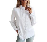 My Orders Ladies Tops UK Sale Clearance Womens Long Sleeve Button Down Shirt Ruffled Stand Collar Casual Blouses Women Tops 2025 Deals of The Day, UK Size S-XL White