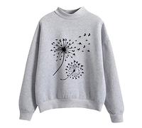 My Orders Lightning Deals Today Oversized Sweatshirt Women Womens Autumn And Winter Casual Hoodie Sweatshirt Dandelion Printed Round Neck Sweatshirt Presents for Women for Christmas (Grey, S)