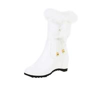 My Orders Lightning Deals Today Waterproof Snow Boots Women Ladies Fashion Solid Leather Plush Side Zipper Inside High Wedge Heel Short Cotton Boots Wide Prime Deals (White, 5)