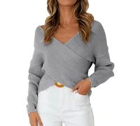 My Orders Lightning Deals Today Women's Cross Over Tops Long Sleeve Knitted Jumper Sweatshirts Casual Loose Fit Off Shoulder Sweaters Fashion Ladies Plus Size Tops 22/24 Clearance Grey