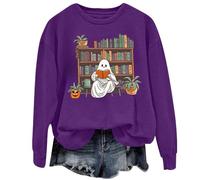My Orders Lightning Deals Today Womens Halloween Sweatshirt Halloween Sweatshirt Women: Reading Books Shirt Cute Halloween Teacher Sweatshirt Reading Shirt (Purple, L)