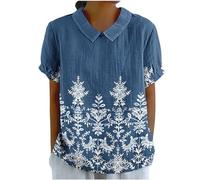 My Orders Linen Shirts for Women Summer Short Sleeve Tops Casual Lapel Neck Button Back Blouses Ladies Floral Print Tshirts UK 2024 Fashion Plus Size Tee Blouses