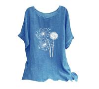 My Orders Linen Tops for Women UK Plus Size Shirts 2024 Summer Short Sleeve Crewneck Blouses Funny Daisy Dandelion Butterfly Print T-Shirts Ladies Elegant Loose Fit Cheesecloth Clothes