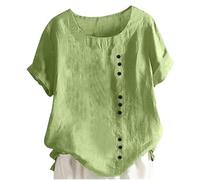 My Orders Linen Tops for Women UK Summer Short Sleeve Cotton Linen Shirts 2024 Fashion Crew Neck Button Blouses Dressy Casual Dandelion Print T-Shirts Ladies Elegant Loose Fit Tee