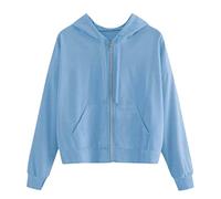 my orders longline hoodie for women Solid Tops Pocket Zipper Women Hooded Long Sweatshirt Casual Sleeve items under 50p Blue