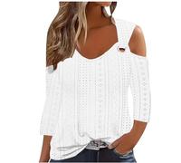 My Orders Placed 2024 Sexy Cold Shoulder Tops for Women UK Fall Fashion 3/4 Sleeve V Neck Tunic Shirts Ladies Elegant Hollow Out Eyelet Blouse Dressy Casual Solid Color Loose Fit Tee Shirts