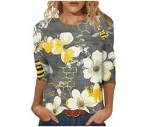 My Orders Placed 2025 Summer Blouse for Women UK Casual 3/4 Sleeve Crewneck Tunic Tops Funny Bee Sunflower Print Shirts Dressy Trendy Plus Size Tshirts Comfy Loose Fit Tee Going Out Top