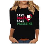 My Orders Placed 3/4 Sleeve Shirts for Women Casual Free Palestine Flag Tops UK Fashion Crewneck Tunic T-Shirts 2024 Summer Solid Tunic Blouses Dressy Going Out Peace Tee Ladies