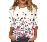 My Orders Placed Casual 3/4 Sleeve Tunic Tops for Women UK 2025 Summer Fashion Crew Neck Lightweight Blouse Dressy Comfy Loose Fit Shirts Ladies Elegant Floral Print T-Shirt Going Out Tee