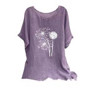 My Orders Placed Linen Tops for Women UK Plus Size Shirts 2024 Summer Short Sleeve Crewneck Blouses Funny Daisy Dandelion Butterfly Print T-Shirts Ladies Elegant Loose Fit Cheesecloth Clothes