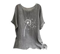 My Orders Placed Linen Tops for Women UK Plus Size Shirts 2024 Summer Short Sleeve Crewneck Blouses Funny Daisy Dandelion Butterfly Print T-Shirts Ladies Elegant Loose Fit Cheesecloth Clothes