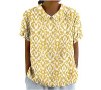 My Orders Placed Recently by Me Linen Shirts for Women Summer Short Sleeve Tops Casual Lapel Neck Button Back Blouses Ladies Floral Print Tshirts UK 2024 Fashion Plus Size Tee Blouses