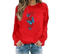 My Orders Placed Recently By Me Sweatshirts for Women UK clearance Women's Butterfly Print Casual Fashion Sweatshirt Top Long Jumpers For Women Uk Plus Outlet Clearance UK Home (Red, S)