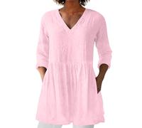 My Orders Placed Recently by Me Women Summer Tops with Pockets Linen 3/4 Sleeve V Neck Tunic Top Cotton Linen Casual T-Shirt Oversized Long Swing Blouse Shirts Ladies Clothes Tee A Pink