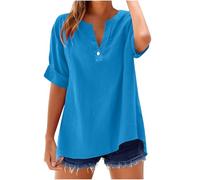 My Orders Placed Summer Cotton Linen Shirts for Women UK Casual Short Sleeve Button Down V Neck Tops Dressy Trendy Solid Color Blouse 2025 Comfy Lightweight Loose Fit T-Shirt