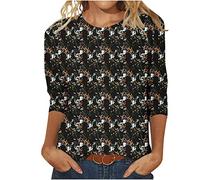 My Orders Placed Womens 3/4 Length Sleeve Tops UK Sale Clearance Casual Crewneck Floral Print Cute Tee Shirts Trendy Lightweight Loose Comfy Blouses Graphic Tunic Tees