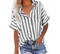 My Orders Placed Womens Linen Shirts UK Short Sleeve Button Down Lapel Neck Tops Summer Casual Striped Print Blouses 2024 Fashion Loose Fit Tee Shirts Ladies Elegant Tops