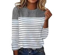My Orders Recent Orders Placed By Me Winter Jumpers for Women UK Women's Autumn And Winter New Long Sleeve Stripe Two Color Printed Spliced Round Neck Top Late Deals of The Day (Grey, M)