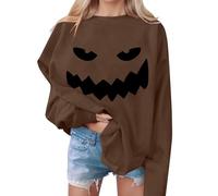 My Orders Recent Orders Placed By Me Womens Halloween Sweatshirt Halloween Sweatshirts For Women 2024 Fall Cute Pumpkin Bat Graphic Crewneck Long Sleeve Shirt Christmas Clearance (Brown, L)