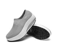 My Orders Sale Clearance Slip on Running Shoes Breathable Knit Mesh Trainers for Women UK Arch Support Wedge Sneakers Anti-Slip Soft Sole Walking Shoes Your Orders Daily Deals Grey