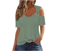 My Orders Sexy Cold Shoulder Tops for Women UK Casual Ladies Eyelet Tops Trendy Solid Basic Womens Tops Blouses Workout Vacation Tunic Blouses Short Sleeve Cotton Tshirts