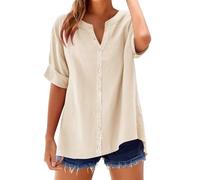 My Orders Summer Cotton Linen Shirts for Women UK Casual Short Sleeve Button Down V Neck Tops Dressy Trendy Solid Color Blouse 2025 Comfy Lightweight Loose Fit T-Shirt