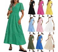 my orders summer dresses maxi women wedding guest party evening dress short sleeve casual boho v neck hollow out eyelet ruffle swing a line cotton long beach holiday essentials dresses plus size uk 14