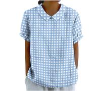 My Orders Summer Linen Tops for Women UK Casual Dandelion Print Shirts 2024 Dressy Short Sleeve Lapel Neck Blouses Ladies Solid Oversized T-Shirts Going Out Blouses