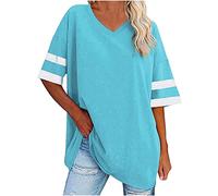 My Orders T Shirts for Women UK 2024 Summer Half Sleeve V Neck Solid Color Tops Dressy Casual Striped Patchwork Oversized Blouse Ladies Comfy Loose Fit Tshirts Basic Going Out Tee Shirt