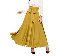 My Orders The Deal Ladies Elasticated Waist Skirts Women's Elegant High Waist Skirt Tie Front Pleated Maxi Skirts Boho Midi Skirt Cotton Office Wear Women Scottish Fancy Dress Female Yellow