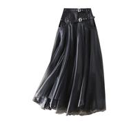 My Orders The Deal Maxi Skirts for Women UK Summer Vintage A Line Skirt Half Length Skirt Women's Yarn High Waist with Belt Long Boho Party for Women Scottish Fancy Dress Female Black