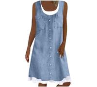 My Orders The Deal Petite Dresses for Women Women's Sleeveless Vest Round Neck Faux Denim Pocket Print Two Casual Dress Green Bodycon Dress Girl Spring Clothinges Ladies Black Funeral